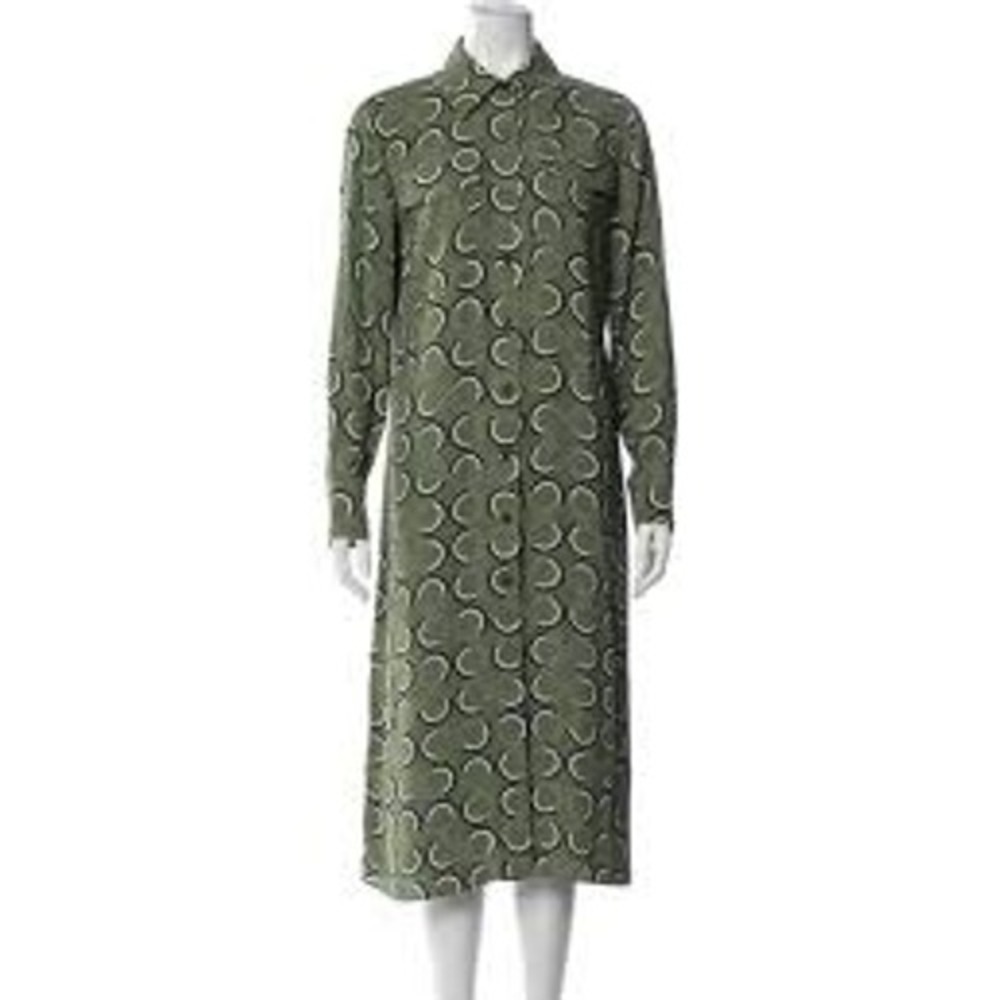 Lafayette 148 New York Green Geometric Circle Print Button Front Shirt Dress 6